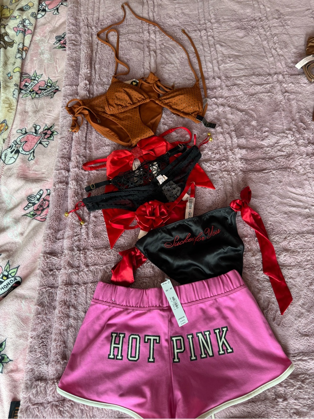 Victoria's Secret Hot Pink Shorts with Mixed Lingerie Set